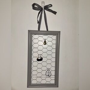 Homemade Gray Earring Hanging Frame with Wire Mesh